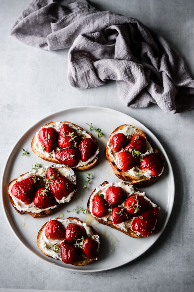 Pickled Strawberry Goat Cheese Crostini