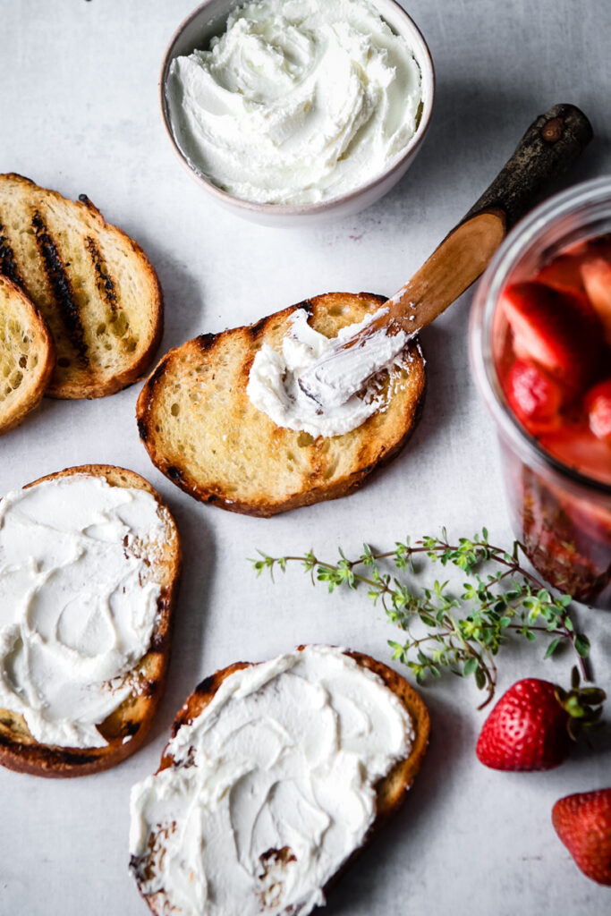 Pickled Strawberry Goat Cheese Crostini