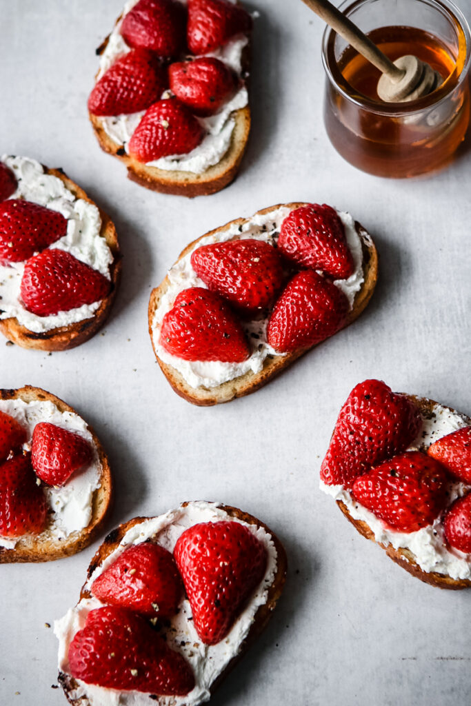 Pickled Strawberry Goat Cheese Crostini