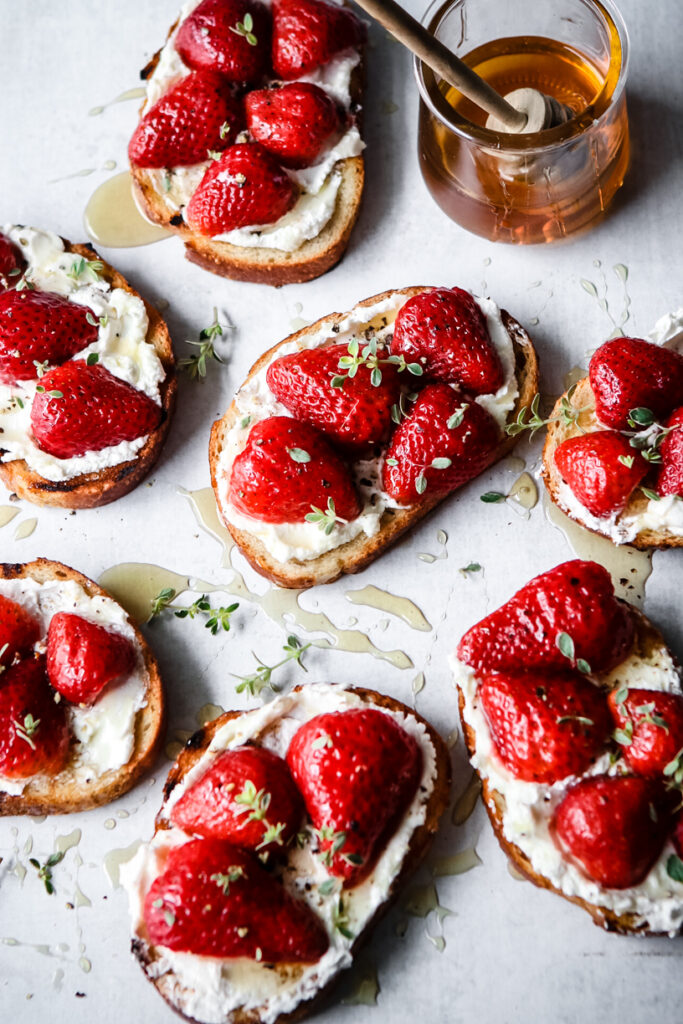 Pickled Strawberry Goat Cheese Crostini