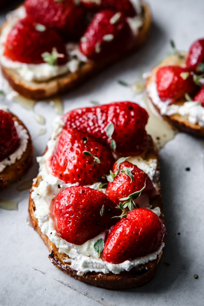 Pickled Strawberry Goat Cheese Crostini